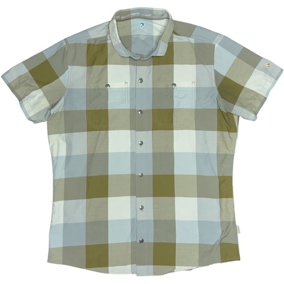 KUHL Styk Tapered Fit Mens Small Green Blue‎ Plaid Short Sleeve Shirt Outdoors - Picture 2 of 11